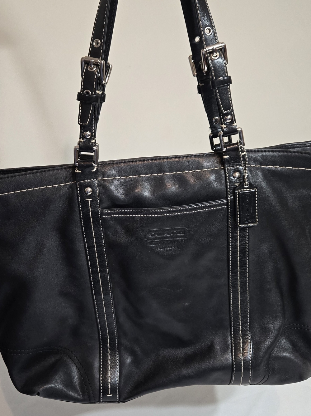 COACH Black Leather Tote with Contrast Stitching - Picture 2 of 8